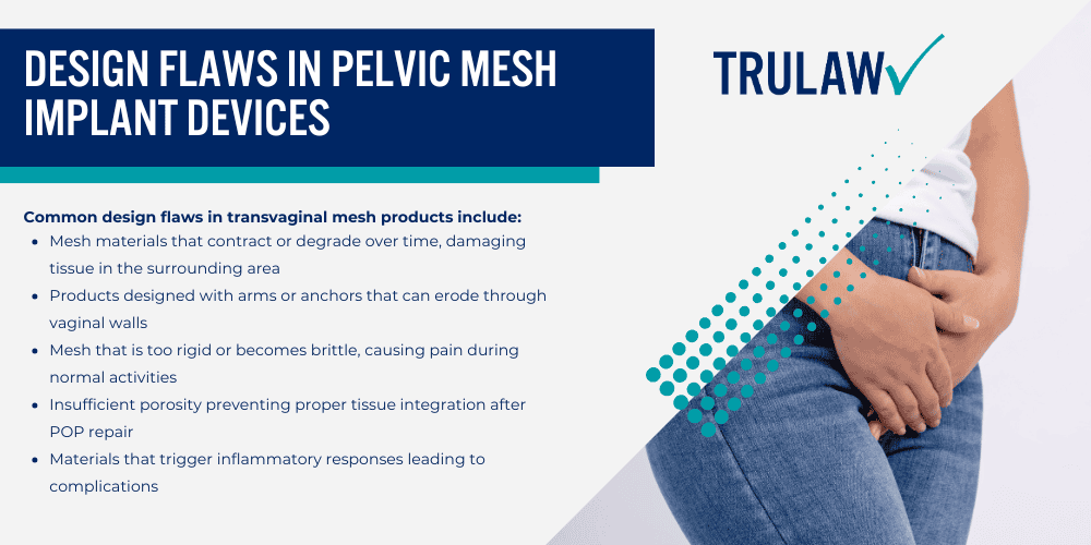 How Can A Transvaginal Mesh Attorney from TruLaw Help You; Major Causes of Transvaginal Mesh Device Failure; Design Flaws in Pelvic Mesh Implant Devices