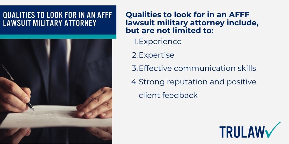 Health Risks Associated with AFFF Exposure in the Military; Common Health Issues Linked to AFFF Lawsuit Military Cases; Long-Term Effects of AFFF Exposure on Veterans; Eligibility Criteria for Filing an AFFF Lawsuit Military Claim; Gathering Evidence to Support Your AFFF Lawsuit Military Claim (1); Choosing the Right Attorney for Your AFFF Lawsuit Military Case; Qualities to Look for in an AFFF Lawsuit Military Attorney