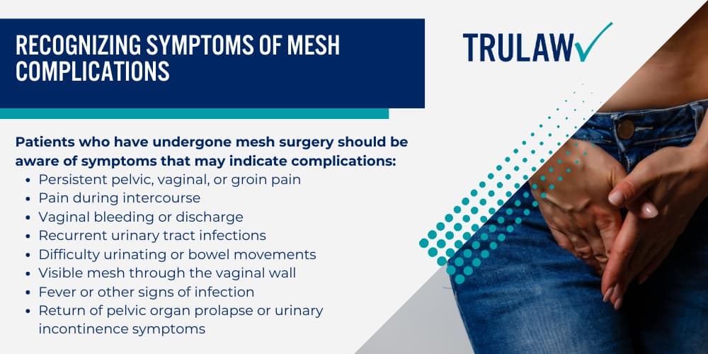 How Can A Transvaginal Mesh Attorney from TruLaw Help You; How much does it cost to hire a Transvaginal Mesh lawyer from TruLaw; Overview of the Transvaginal Mesh Litigation; Current Status of Transvaginal Mesh Litigation; Transvaginal Mesh Settlements and Verdicts; Transvaginal Mesh Settlement Values Explained; Serious Complications Associated with Transvaginal Mesh; Recognizing Symptoms of Mesh Complications